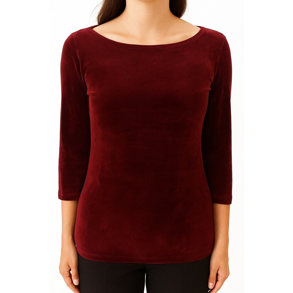 Vintage Y2K Accomplice Dark Red Slinky 3/4 Sleeve Top Boat Neck Party Grunge M